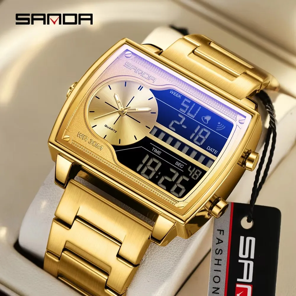Sanda 6163 Luxury Men's Quartz Watch - Stylish Digital Analog with
