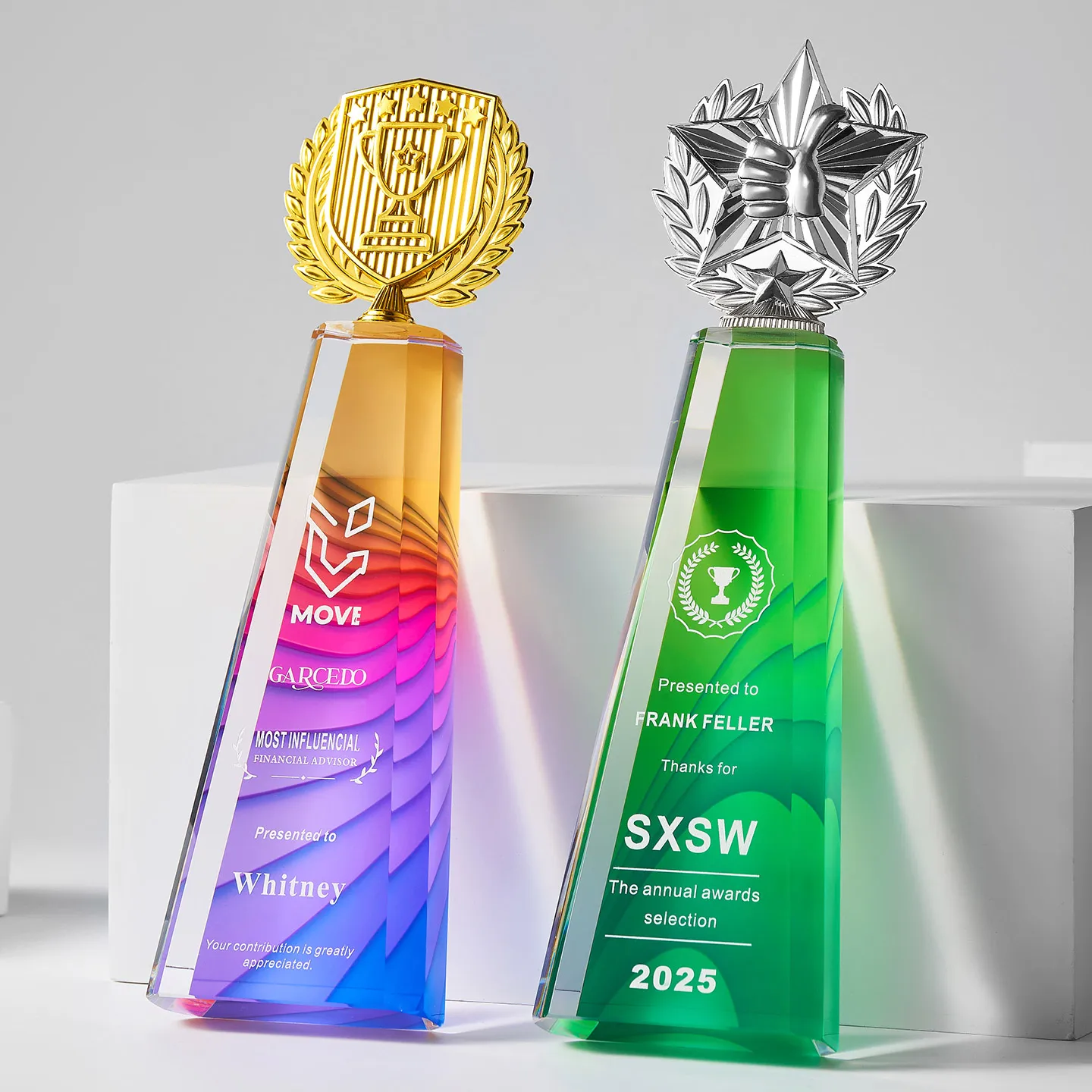 product custom crystal trophies plaques new design corporate gifts uv printing golden stars for other crystal crafts wdy 0418-7