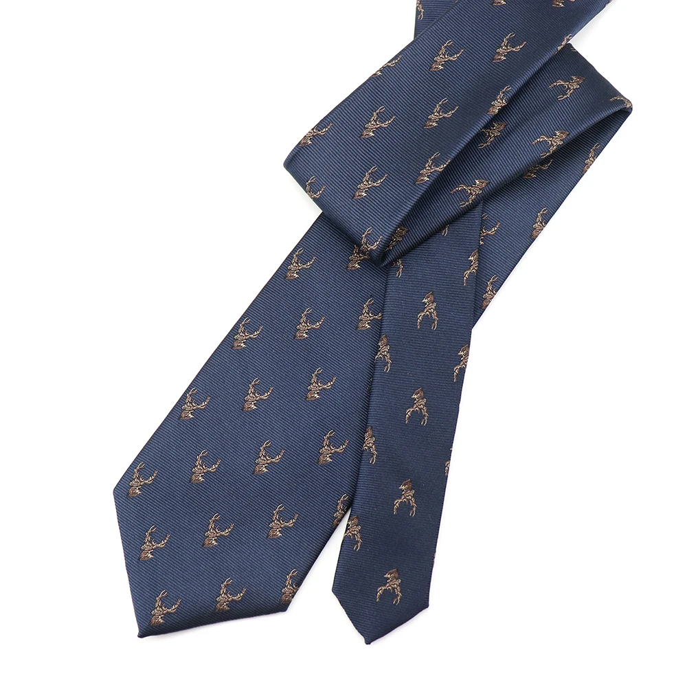 中国制造商英俊男士海军蓝色 100% 聚酯鹿动物标志领带