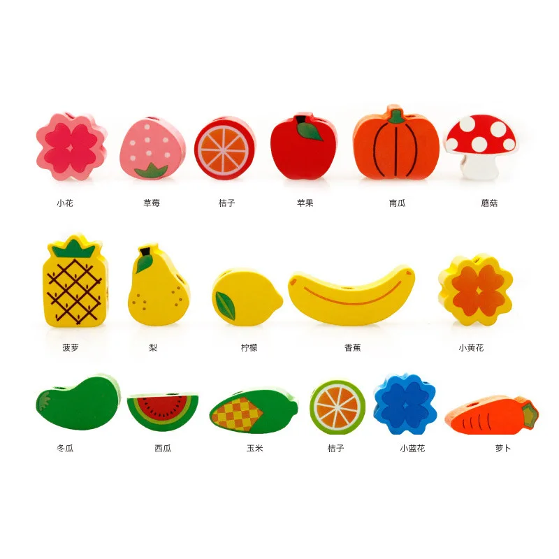 Eshowy Wooden Fruits & Vegetables Lacing & Stringing Beads Toys Hedgehog Board 