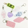 Custom Plastic Acrylic Ticket Keychain Fashion Glitter Acrylic heart ticket Key Tag