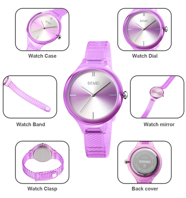 Skmei 1714 Fashion Transparent Color Women Wrist Watch description image 7
