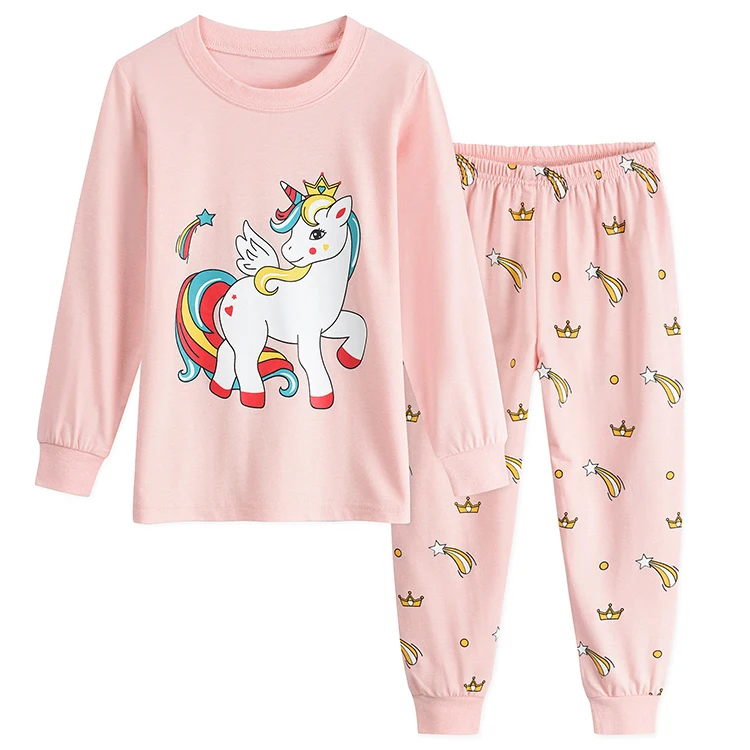 Cartoon animal print kids sleepwear long sleeve girls pajamas set