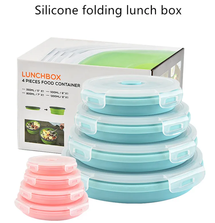 4pcs Silicone Rectangle Lunch Box Collapsible Bento box Folding Food  Container