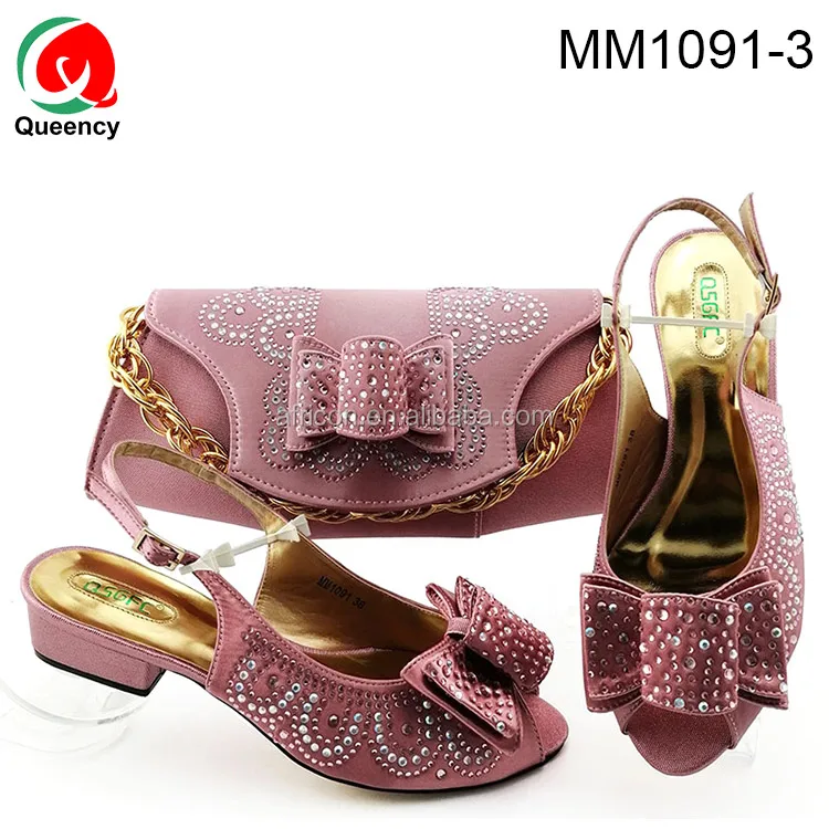 Red Latest Design Elegant Shoes Matching Bag Women Fancy Wedge Heel