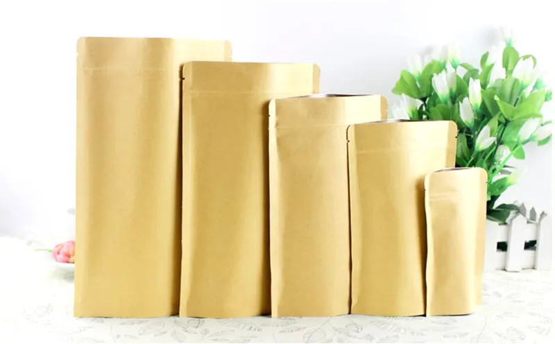 50g/150g/200g Brown Kraft Paper Bags Zip Lock Foil Stand Up Pouch