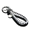 New Arrival Manual Hand Braided Rope Leather Keyring Zinc Alloy Silver Metal Tag Cord Black White Leather Straps Weave Keychain