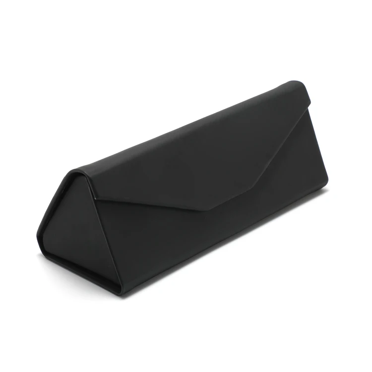 

2021 Wholesale convenient save space PVC laser logo black box cheap Folding Triangle custom sun glasses case