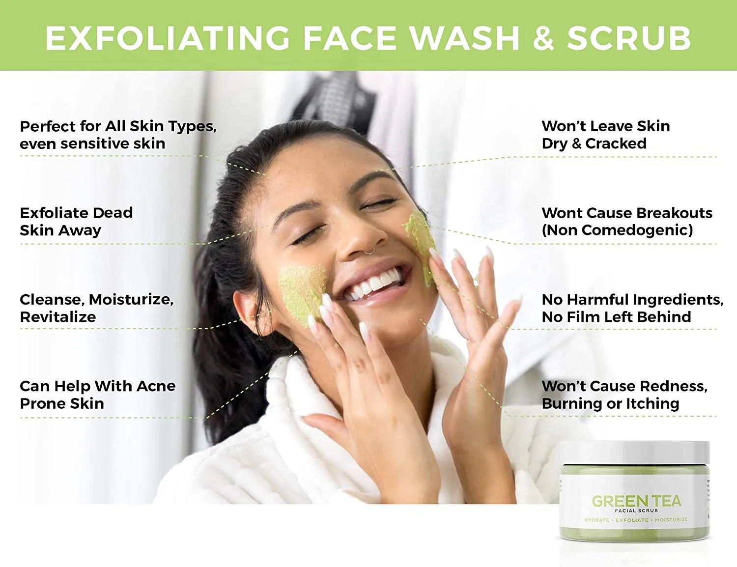 100 Natural Green Tea Facial Scrub Exfoliate Moisturizing Green Tea