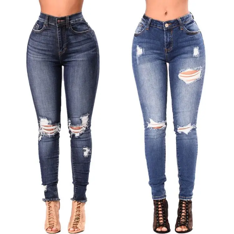 

Hot Sale stretch hole fashion slim high waist denim leggings Women's jeans