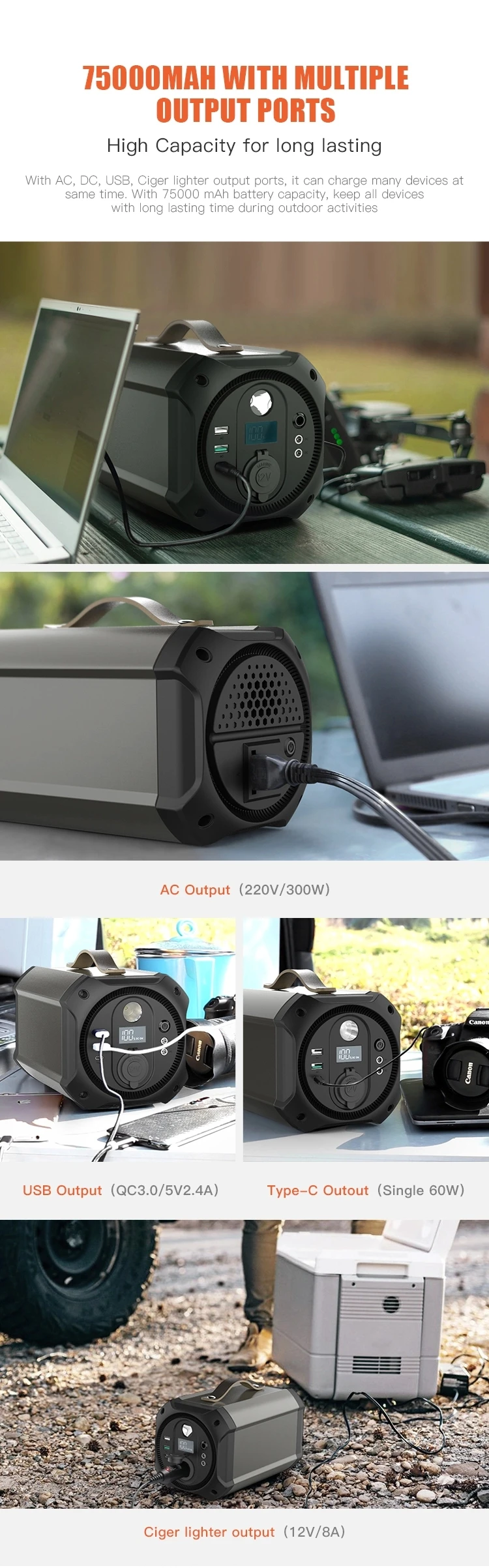 300W Portable Power Station For Outdoor Camping Power Station Solar Powered Electrical Stations Portable Laptop Power Station - ANKUX.COM