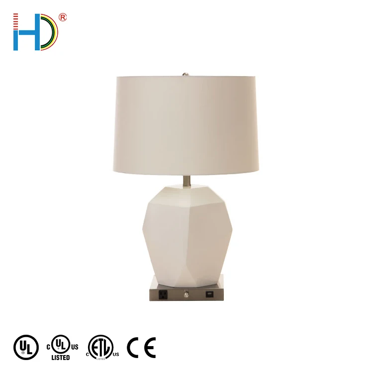 Nordic USB Charging Port E27 Fabric Shade Hotel LED Bedside Table Lamp