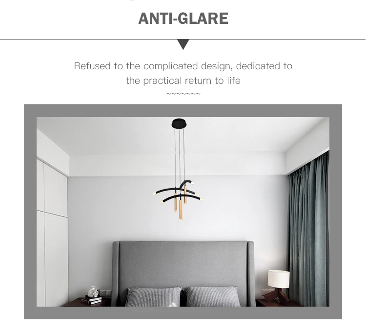 Unique Design Suspending Dining Room Modern Decorative Northern Europe Black Led Chandelier Lamp