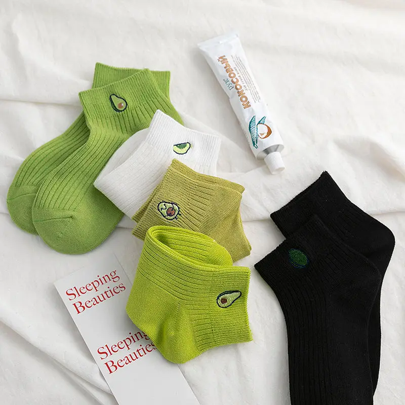 Wholesale spring new embroidery avocado cute cotton girls ankle socks