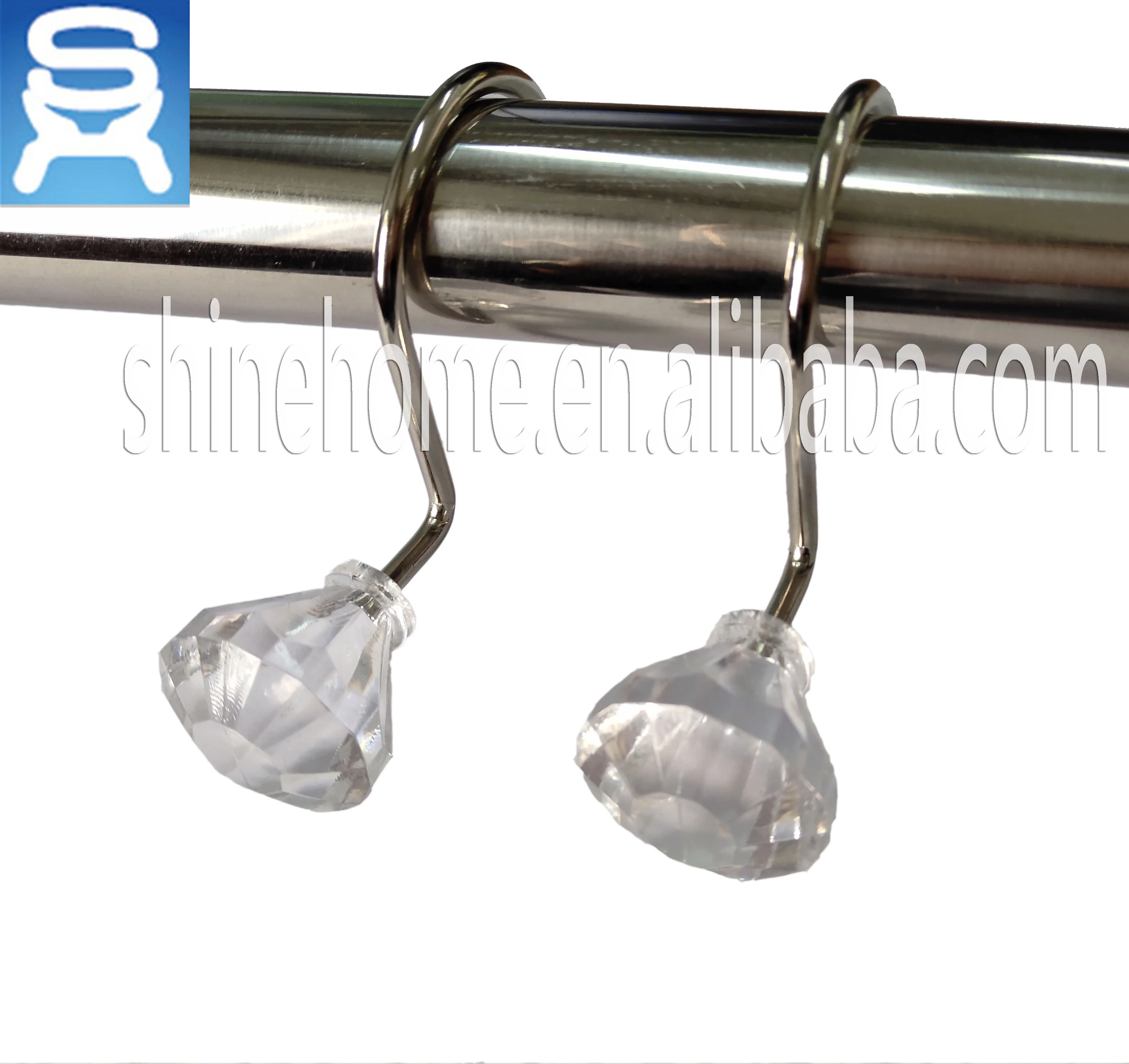 Popular Diamond Crystal Design Shower Curtain Hooks For Home Bathroom
