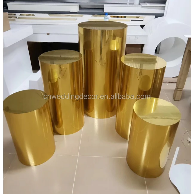 Metal Round Cylinder Pedestal Display Gold Silver Mirror Plinths For ...