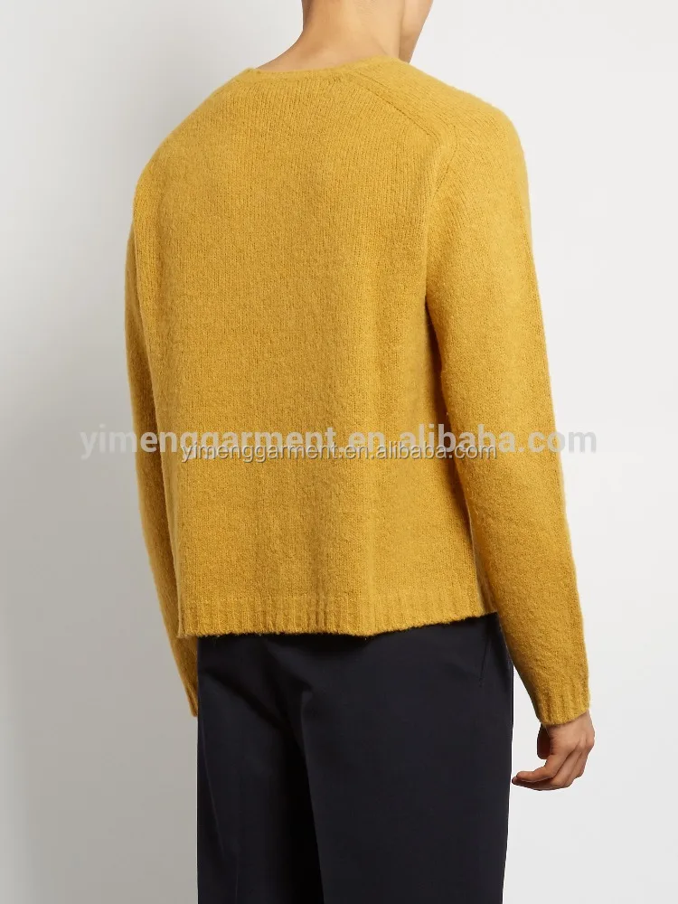 Winter Men's Cashmere Sweater Mustardyellow Crewneck Pullover Plus