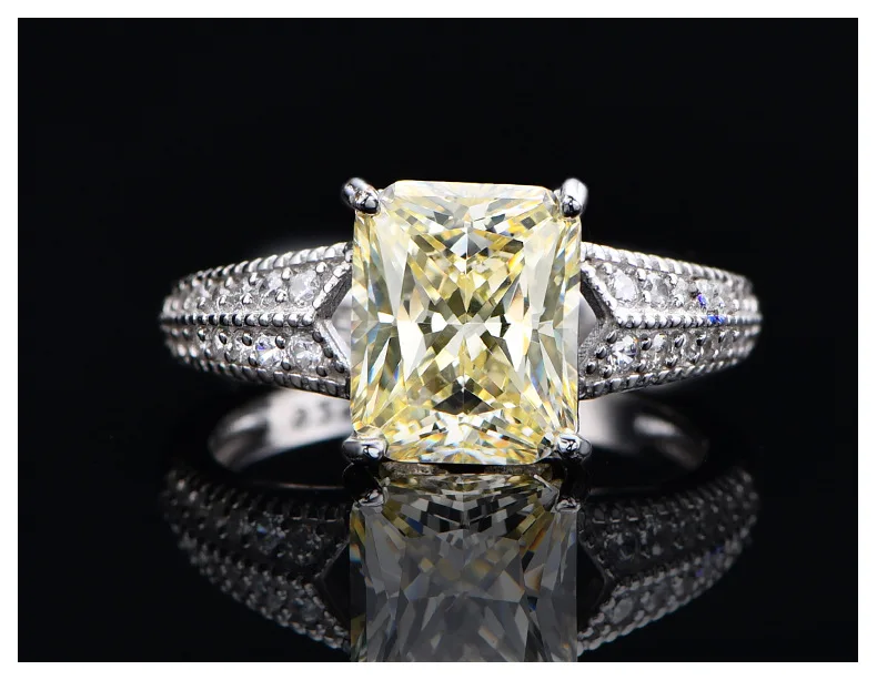 5.6 Karat Lab Diamond Ring Classic 8*10 Ice Flower Cut 925 Silver Ring with Classic Style