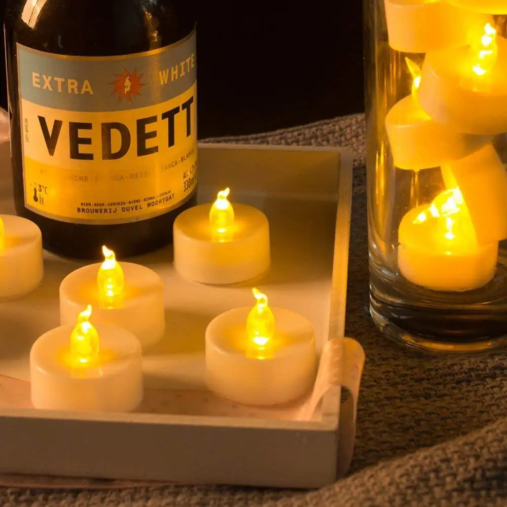 100 Pcs Battery Operated LED Tea Light Candles for Wedding Party Festival Decoration Occasions-Yellow, Non-Flickering