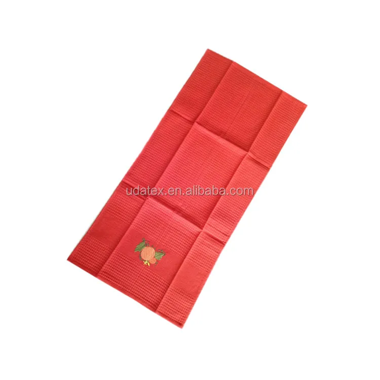 100% cotton waffle tea towel with custom embroidery