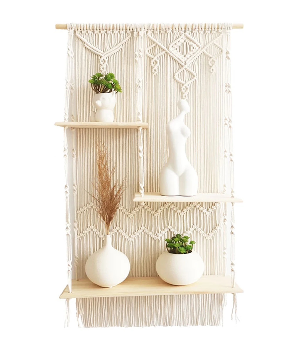 3 Tier Large Macrame Wall Hanging Shelf Rope Plant Hanger Indoor