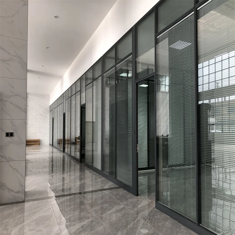 100mm Aluminum Frame Steel Keel Double Glass Partition with Built-In Louvers for High-End Retail Boutiques supplier