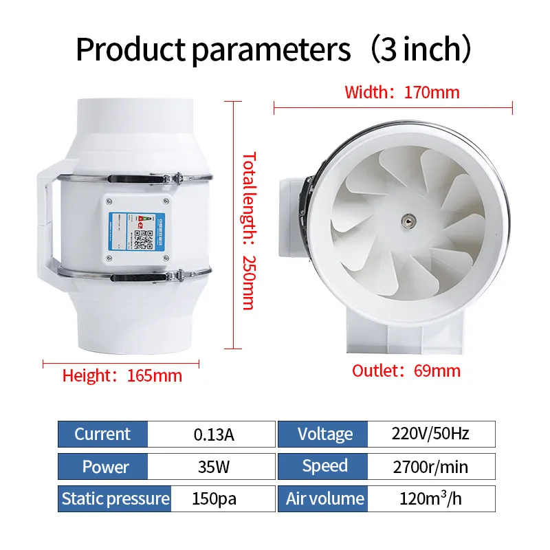 Foreign Trade Duct Fan, 6inch, 8inch, DPT-150A, Plastic - detail 8