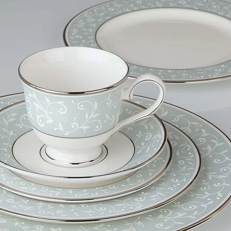 Tangshan Factory Blue New Fine Bone China Porcelain 5pcs Dinner Sets