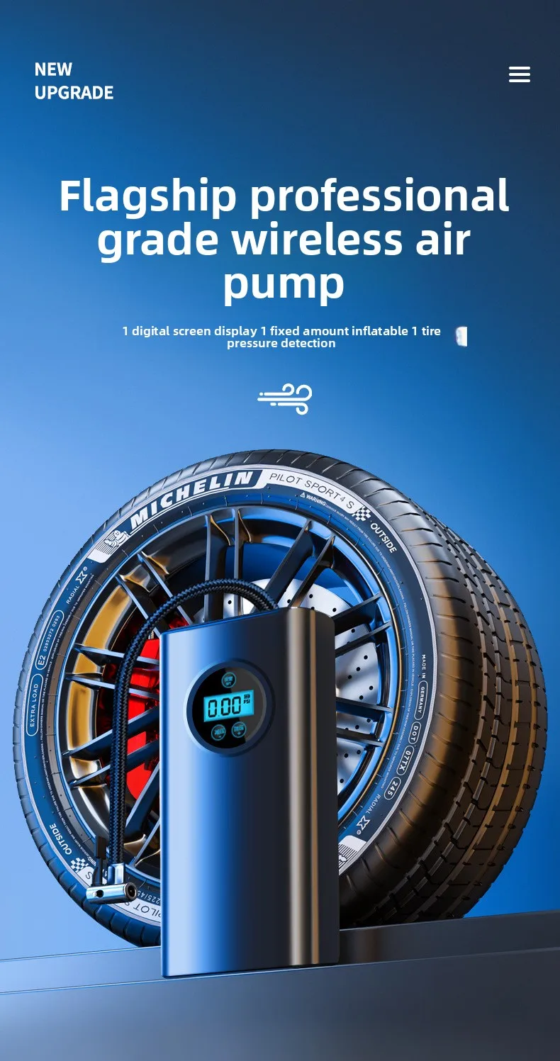 Portable Car Air Pump Multi-Function Electric Vehicle Handheld Unit ABS Material with Universal Battery Tire Inflator