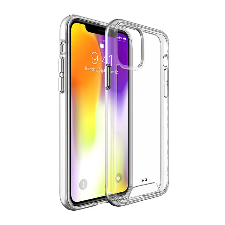 For iPhone 11 Pro Max Case Crystal Shockproof Phone Cover Case Blank TPU + PC Clear Phone Case