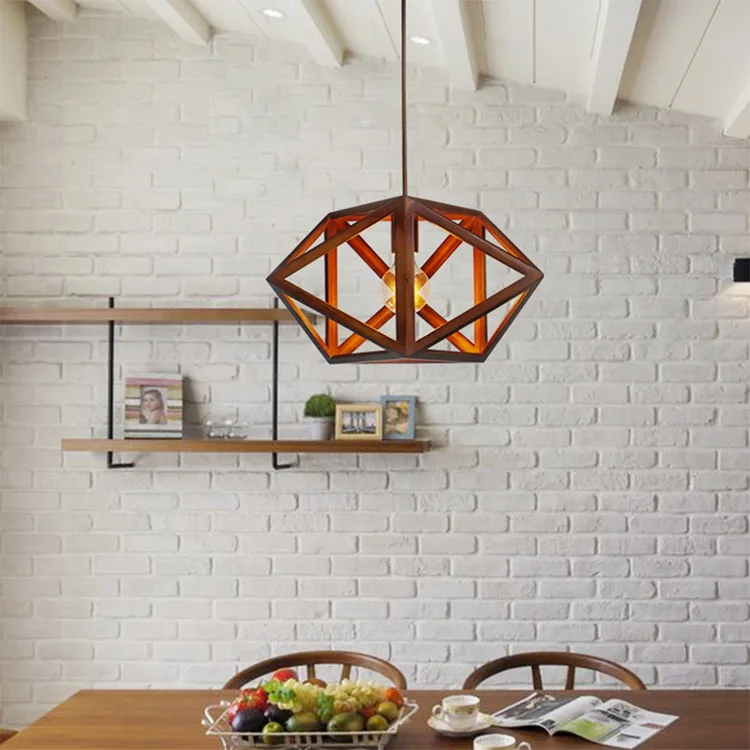 Modern Decorative Natural Wood Color Pendant Lamp Wood Frame Light For Night Lighting