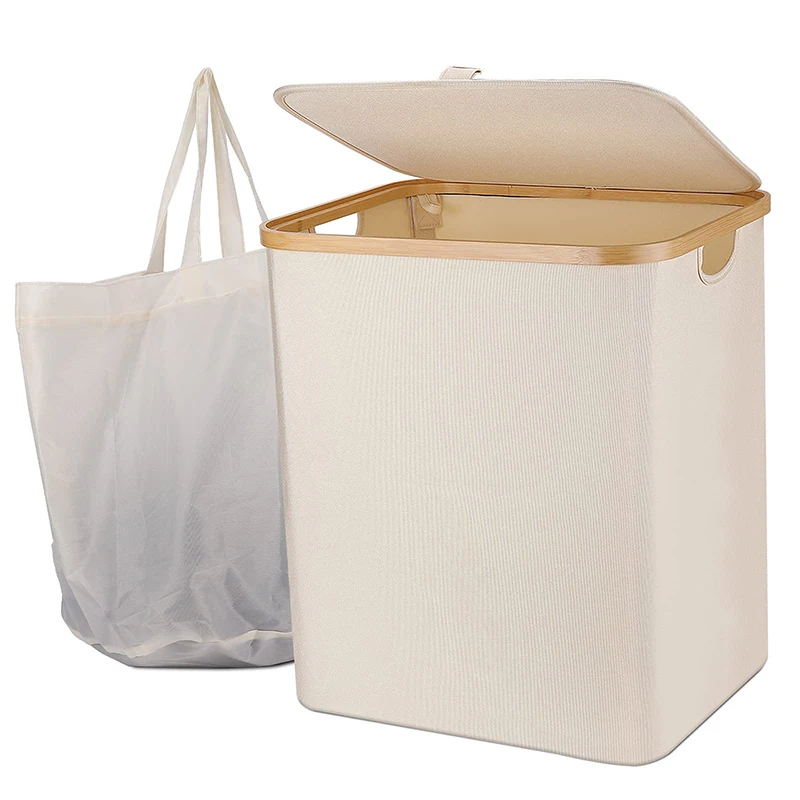 Laundry Hamper With Lid Storage Basket With 2 Removable Washable ...