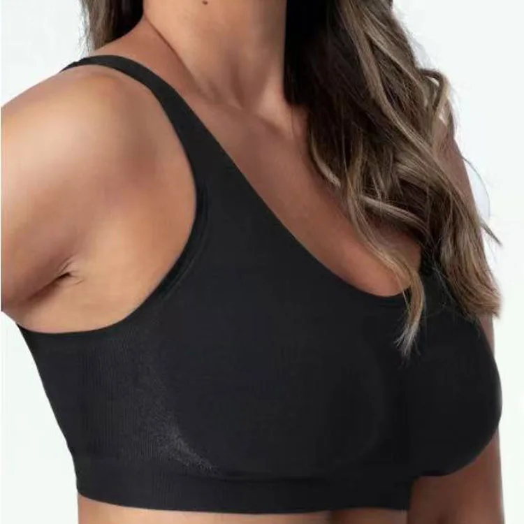 Factory Direct Women's Thin Steel Ring Bra Large Size Bright Silk Body Shaping Vest with Solid Pattern for Big Chest Women
