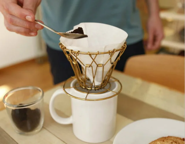 foldable funnel shape gold metal wire filter dripper for coffee