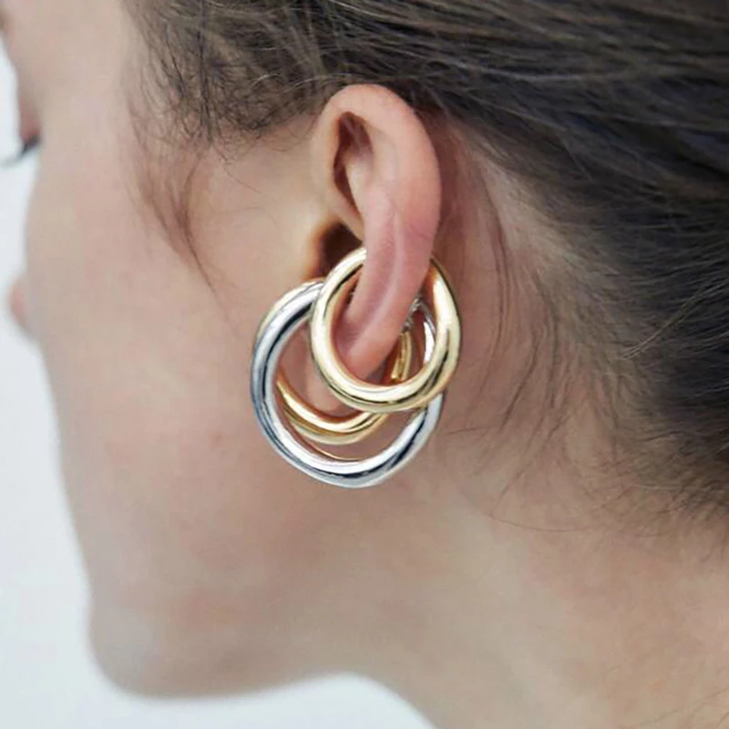 Trendy Solid Gold Cartilage Earrings Geometric Circle Ear Cuff Durable