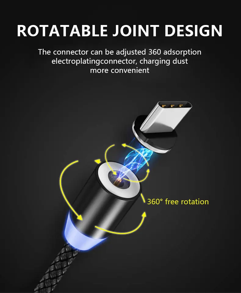 Led 3 in 1 magnetic micro data usb magnetic cable braided usb c charging fast charge round cable - ANKUX.COM