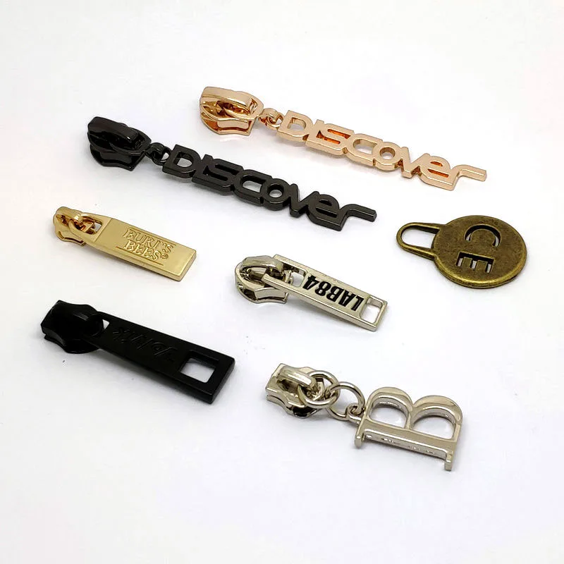 Cheap Custom Embossed Logo Zip Puller 5 With Lock Zinc Alloy Zipper
