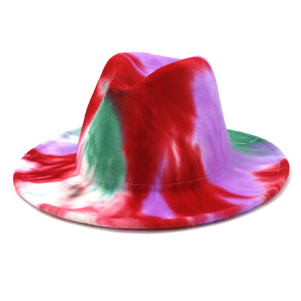 Wholesale Latest Version Fashion Design Custom Tie Dye Print Colorful Rainbow Felt Fedora Hats For Women