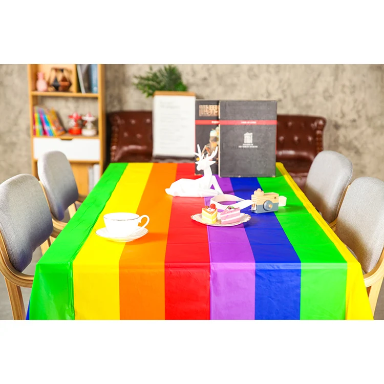 Party Printed Disposable Pe Table Cover Rainbow Birthday Christmas