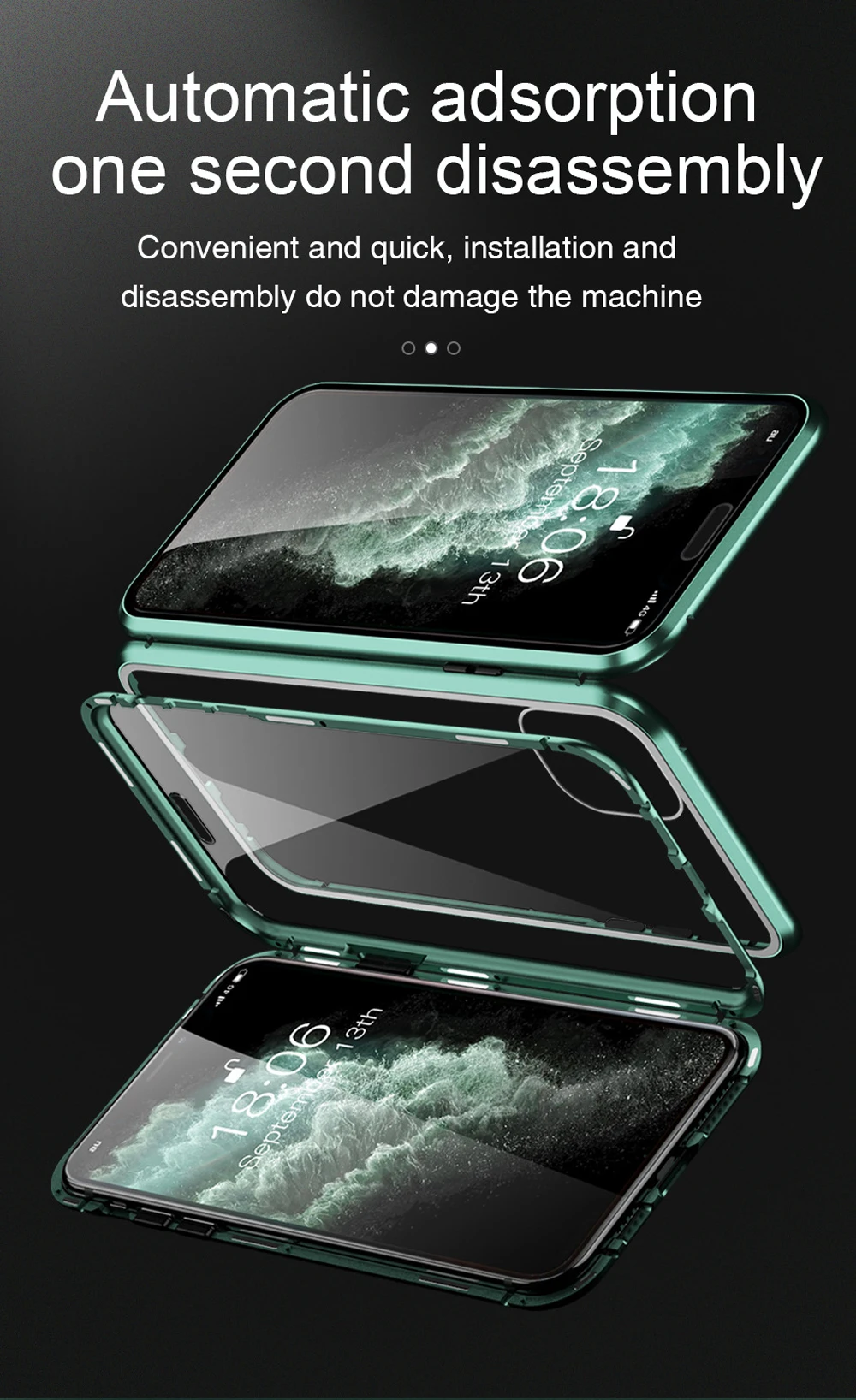 Aluminum Material Tempered Glass Case Screen Magnetic protective Cover Phone 11 Pro Max Case