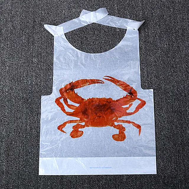 Factory Produce Lobster Crab Sea Food Custom Printed Dinning Apron Disposable Plastic Restaurant Bib 