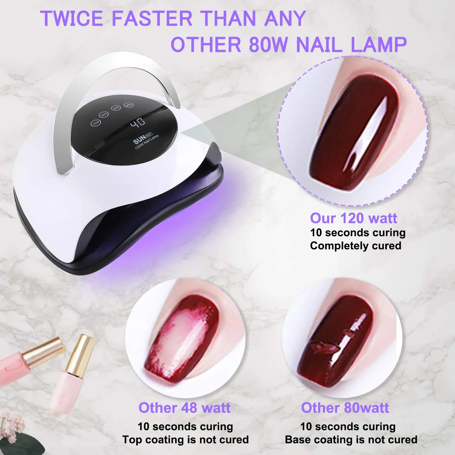 Professional Gel Lamp Portable 120w Uv Led Nail Lamp Faster Nail Dryer With 4 Timer Setting