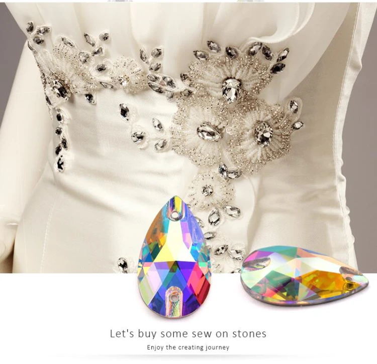 Wholesale 5A Crystal AB Sew on Rhinestone 11*18mm Flatback Teardrop Sew on Strass for Women Garment