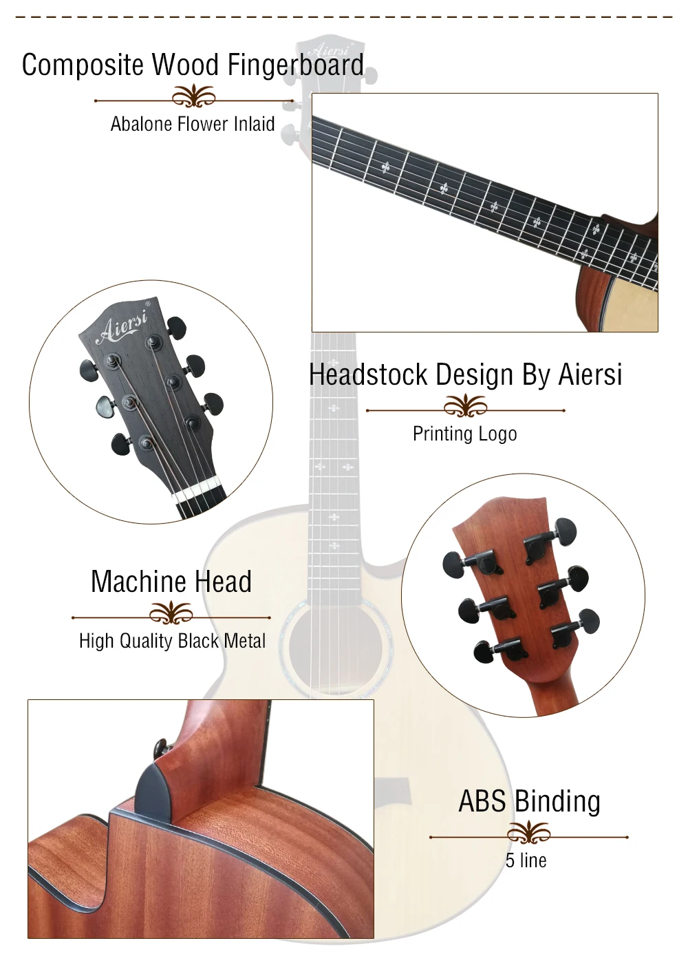 Wholesale Price Full Pack Aiersi Brand 40 Inch Om Style Solid Top Steel