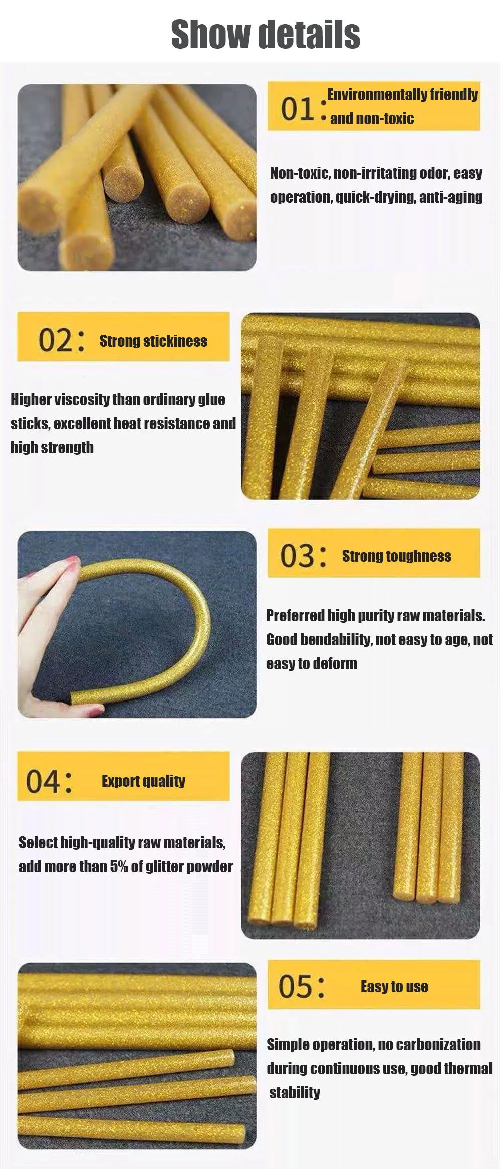 Best price wholesale OEM/ODM Glitter Hot Melt silicone Glue Sticks