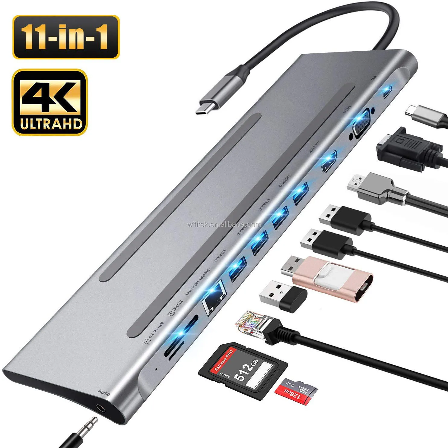 Usb C Hub Docking Station 4k Hd Mi,Vga,Rj45 Usb3.0 Ports