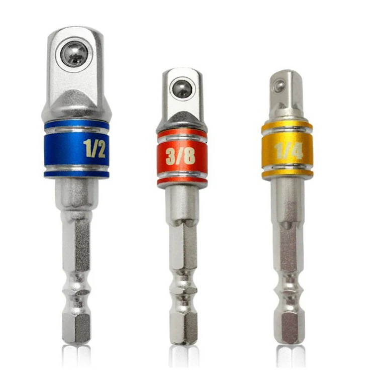 TSMILE Amazon Hot Sell Socket Adapter Drill Extension Bit Set Cr-V Hex Shank 1/4. 3/8, 1/2 Inch Drive