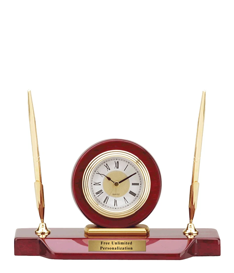 Creative gift modern wooden  desk clock with pen holder