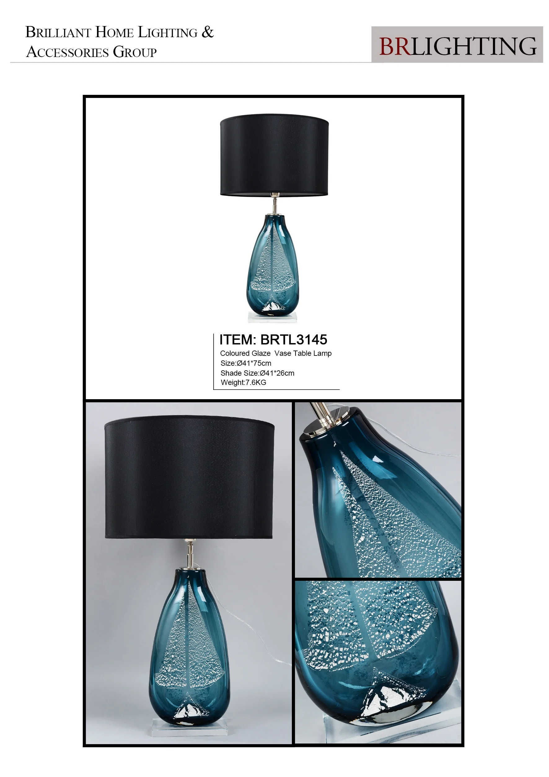 Best Selling Blue Finished Unique Design Color Glass Table Lamp For Villa And Home