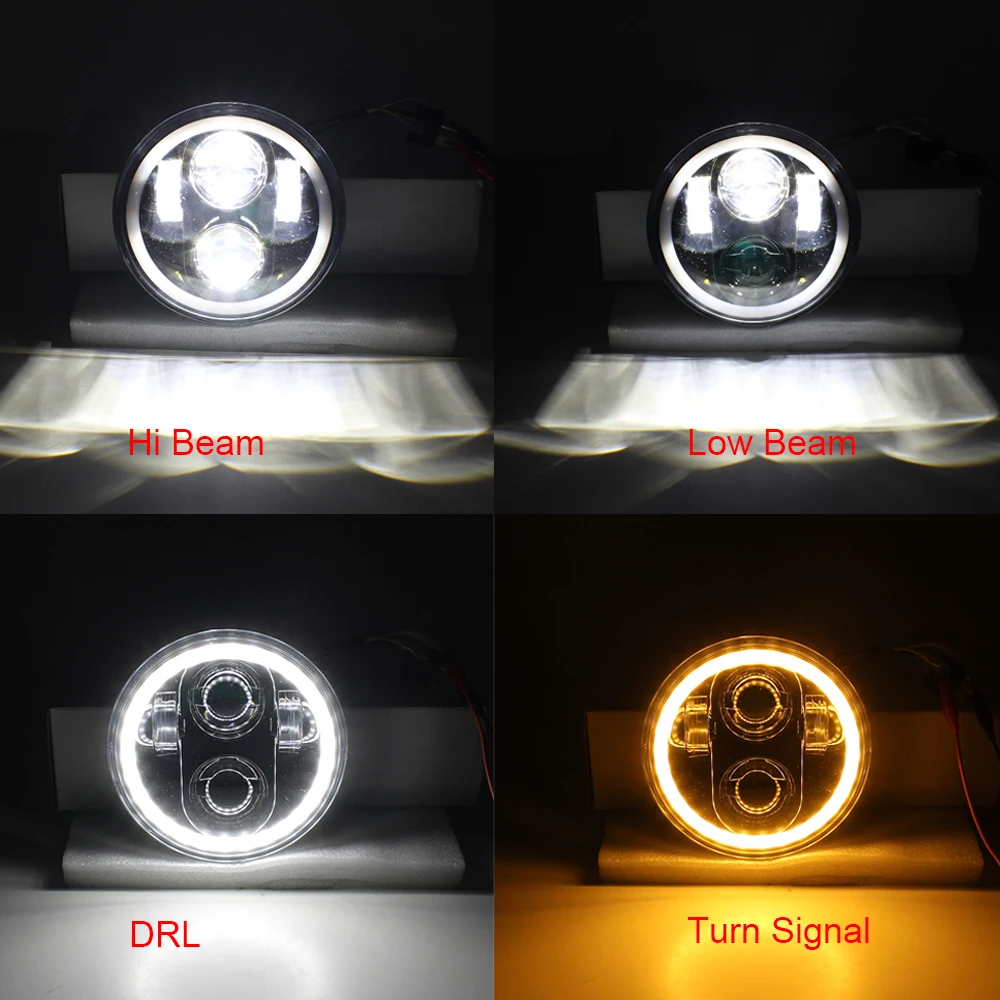 5.75" 5-3/4" inch LED Motorcycle Headlight Halo DRL Amber Turn Signals Projector